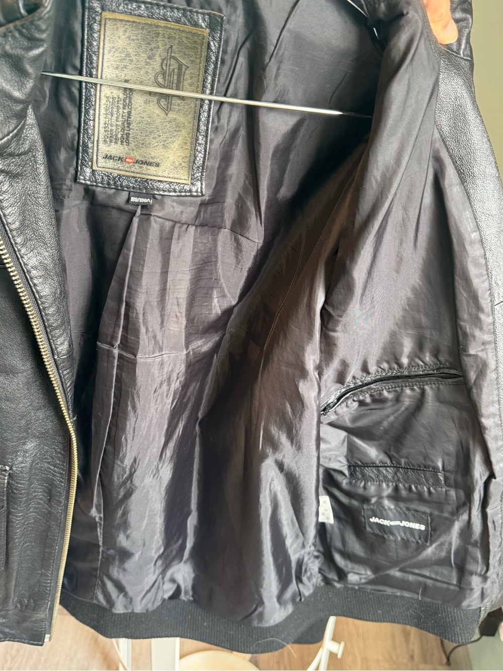 Vintage Real Leather Bomber Jacket Black Biker Moto Oversized Y2K - Picture 7 of 9